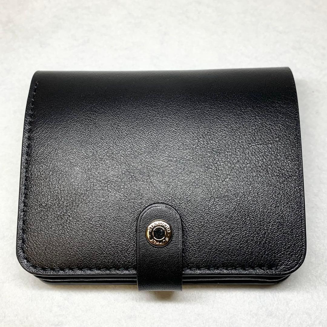 新品未使用 日本製 スタンダードサプライ 折り財布 レザー ブラック 付属品つき