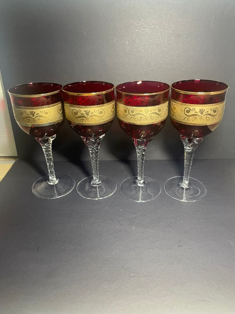ラグーナムラノ　24k金彩　高級ベネチアングラス　４客セット