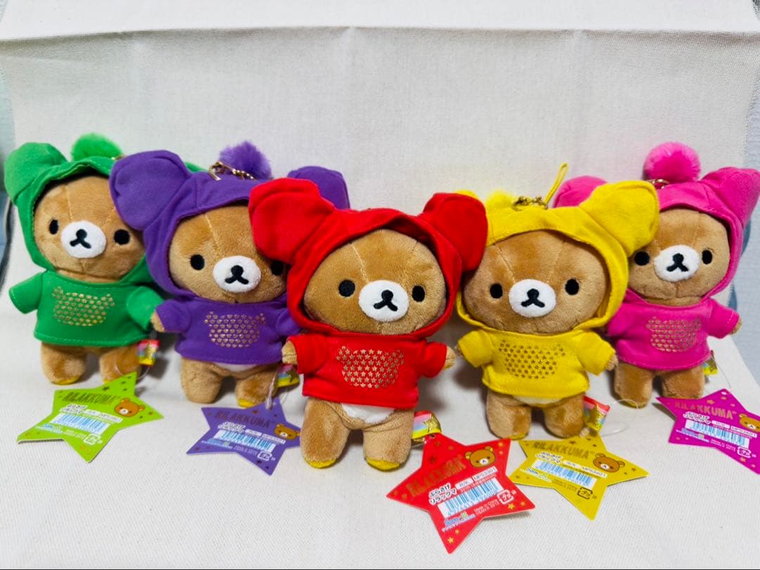 ぶらさげリラックマ フード付きぬいぐるみ 5色セット