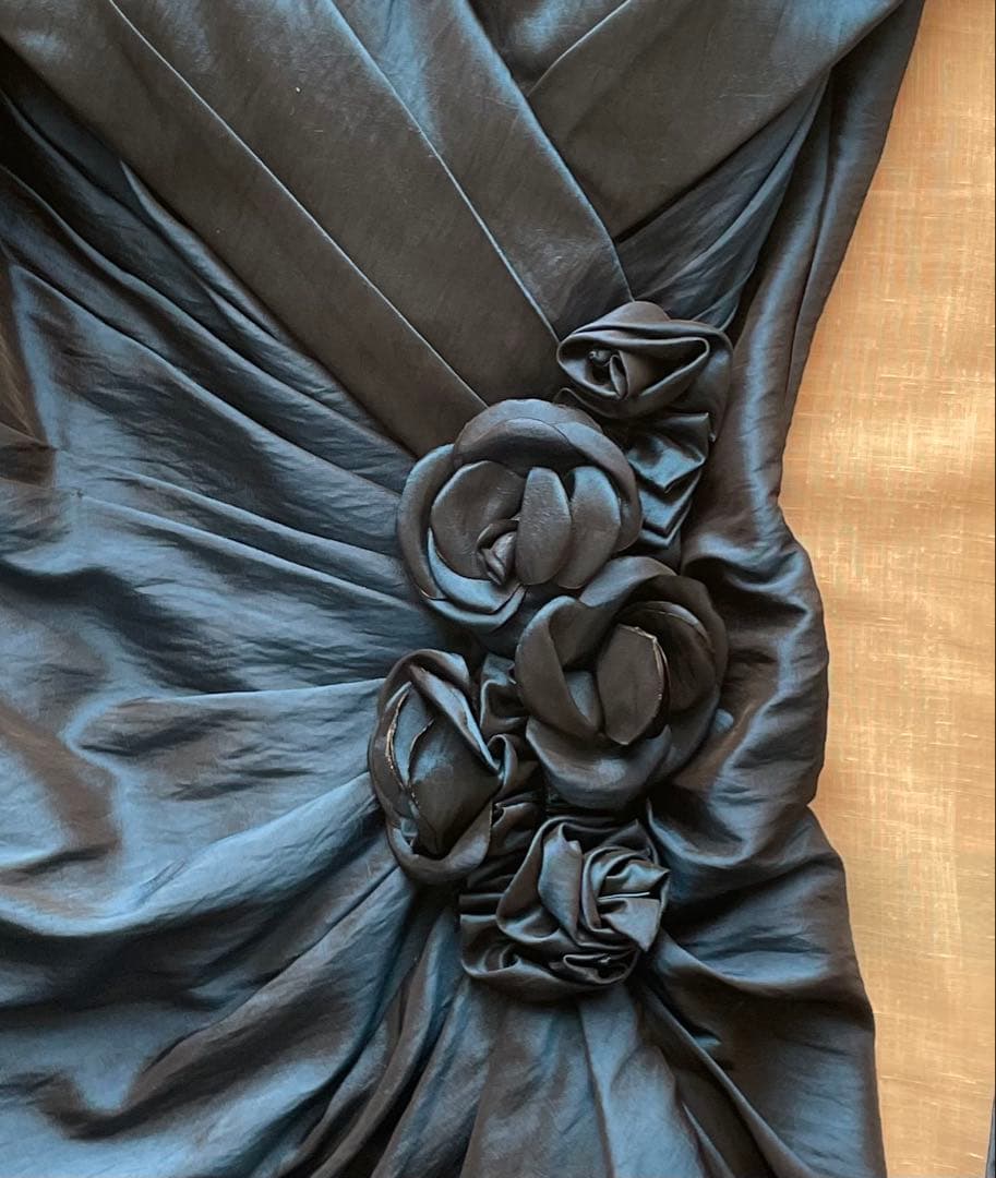 ドレス　ロング　青　ブルー　演奏会　パーティ　発表会　Ｍ　共布　サテン　光沢