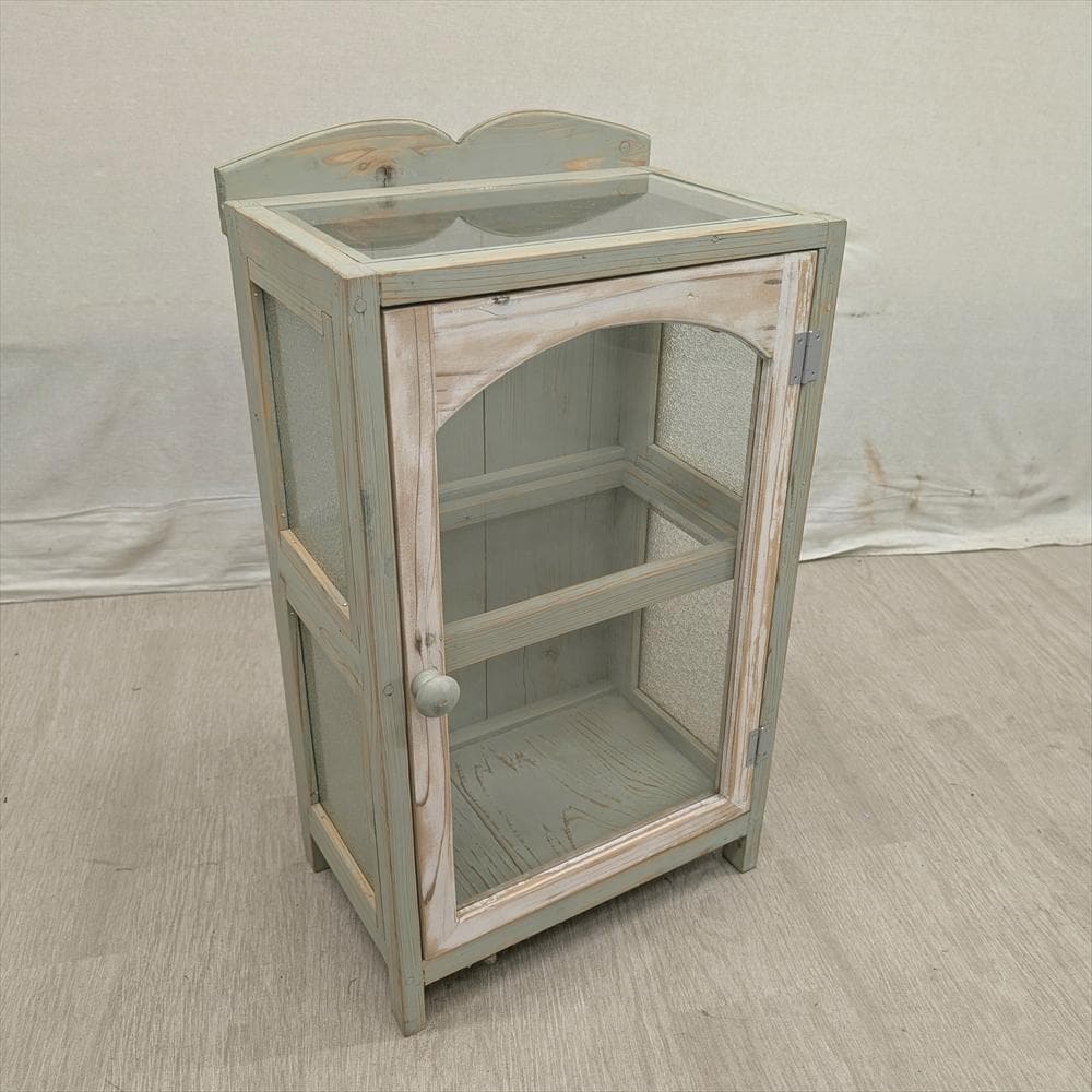 展示品　レトロガラス　シャビー　ハンドメイド　キャビネット　飾り棚　フレンチ　E