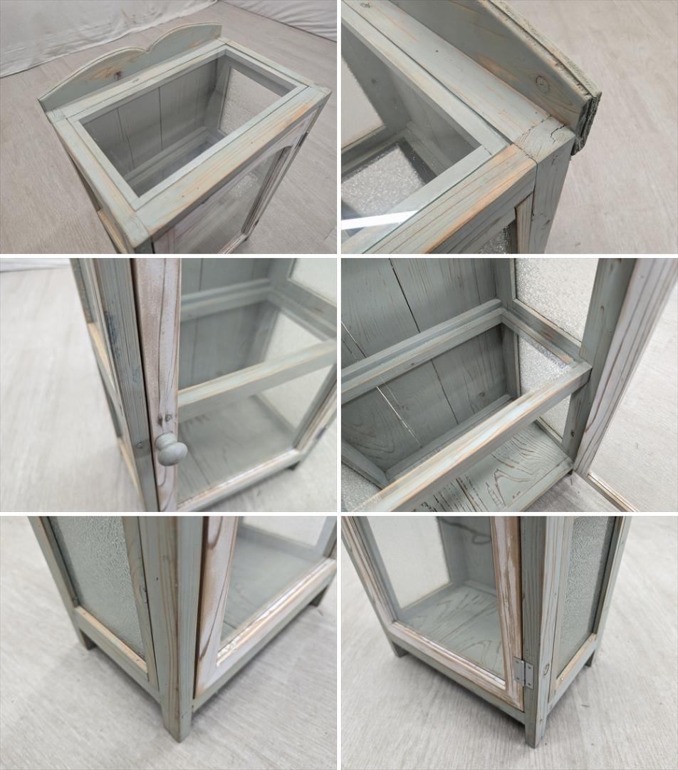 展示品　レトロガラス　シャビー　ハンドメイド　キャビネット　飾り棚　フレンチ　E