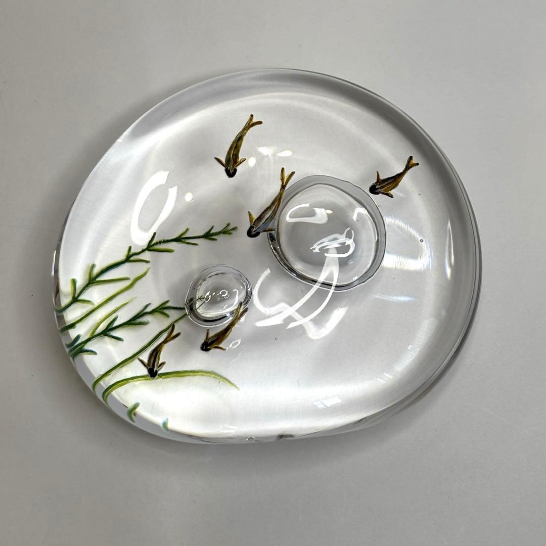 久保裕子さん作　ガラス　鮎　水草　ペーパーウェイト　文鎮　オブジェ　ハンドメイド