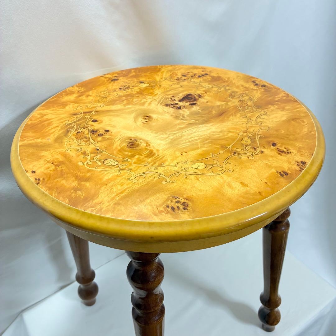 イタリア製 象嵌細工 サイドテーブル ヴィンテージ 艶あり 花柄