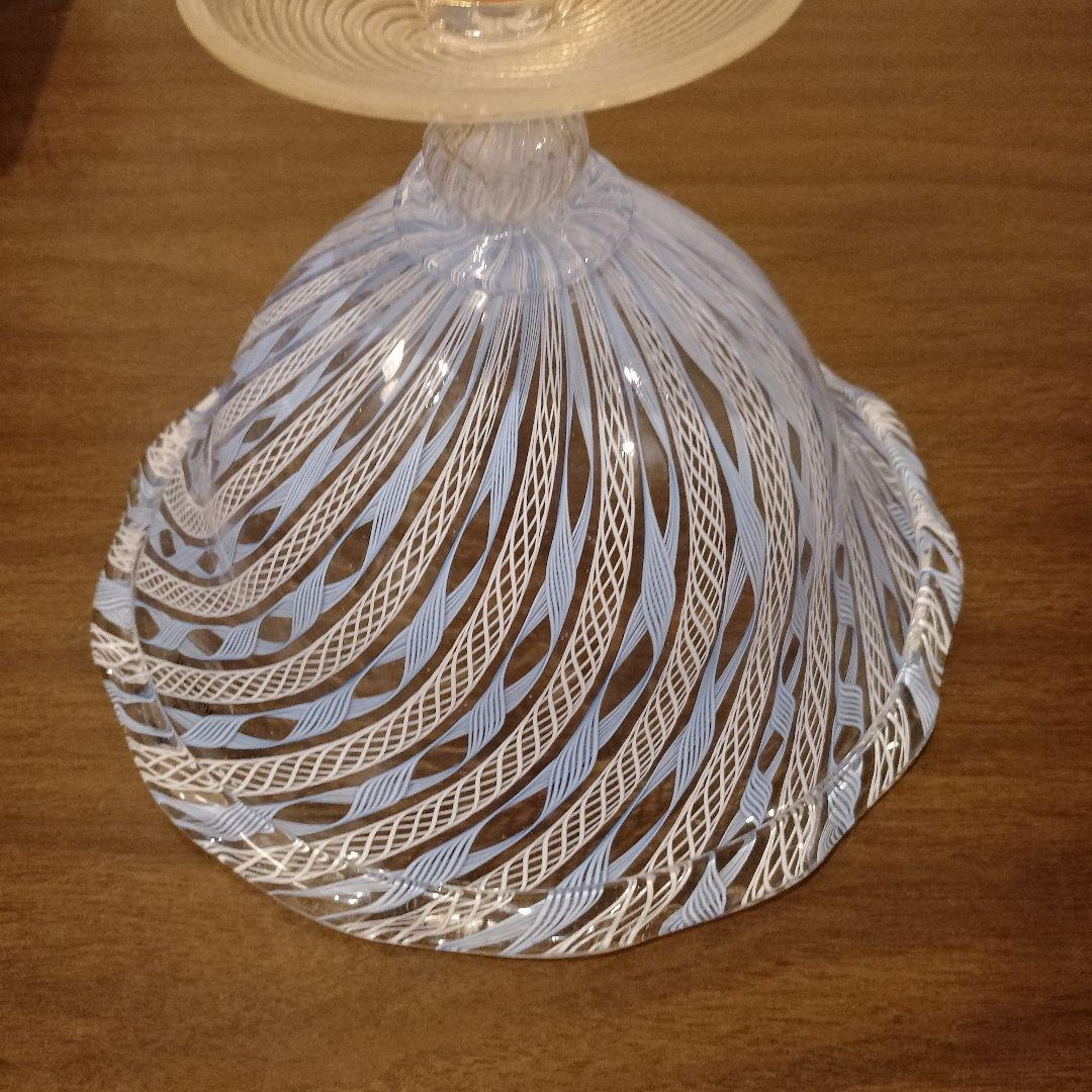 ベネチアンガラス　ムラノ　MURANO　コンポート　水色　レース　インテリア
