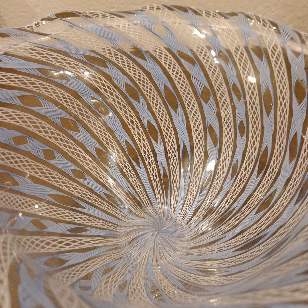 ベネチアンガラス　ムラノ　MURANO　コンポート　水色　レース　インテリア