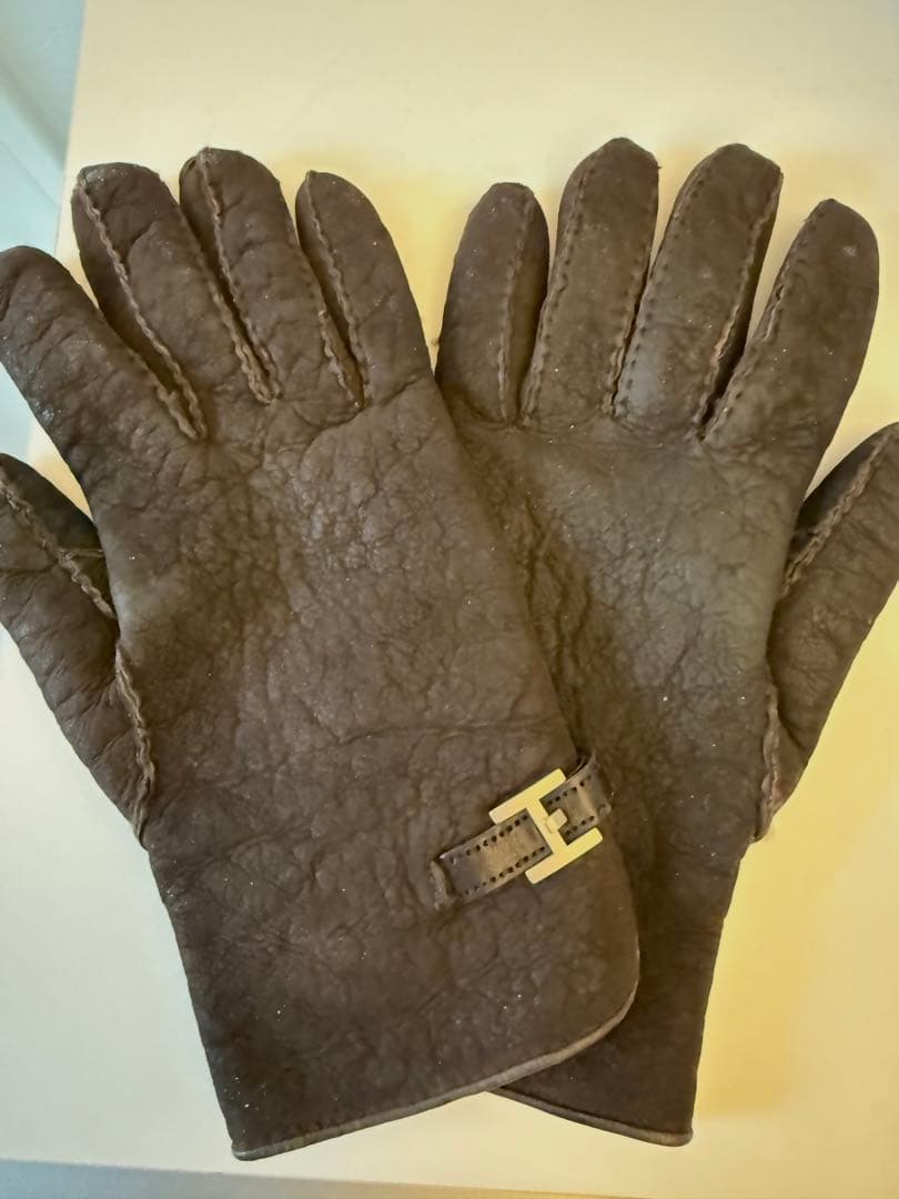 HERMÈS ダークブラウン ムートン　レザー手袋　メンズ