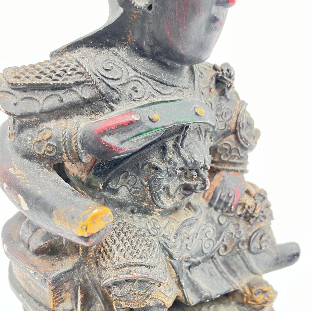 【中国美術】木彫 　精密細工 　時代物　 唐物　木彫乾漆　武財神　 古玩