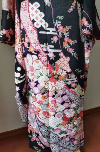 431.クロミちゃんみたいな振袖7点セット 正絹　フルセット　成人式