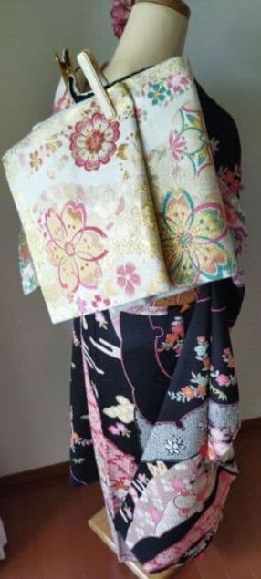 431.クロミちゃんみたいな振袖7点セット 正絹　フルセット　成人式