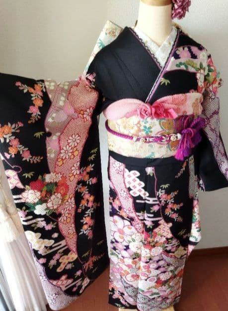 431.クロミちゃんみたいな振袖7点セット 正絹　フルセット　成人式