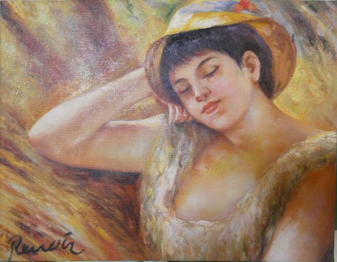 生物画　油絵　ルノワール　ガール（girl）　F6　額付き　手描き　肉筆