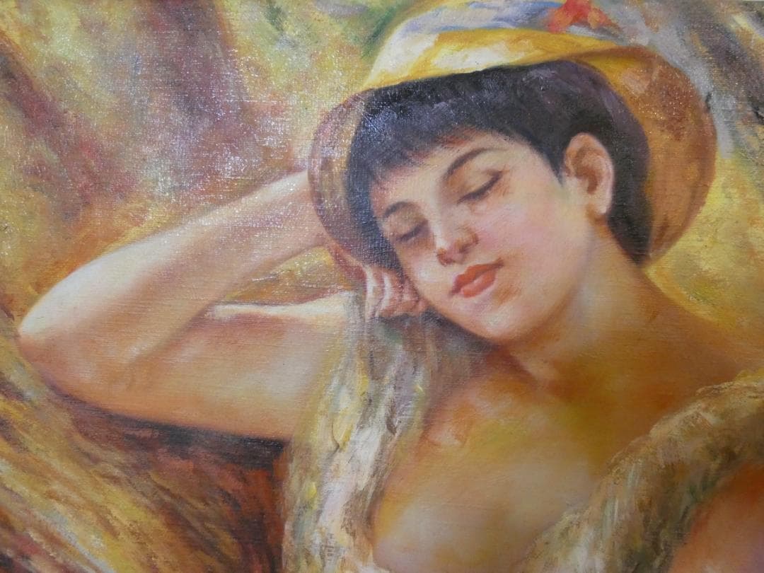 生物画　油絵　ルノワール　ガール（girl）　F6　額付き　手描き　肉筆