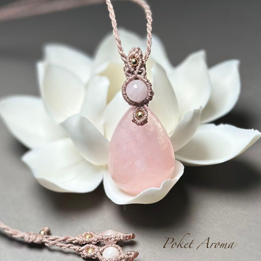 『桃季』ピンクアクアマリン.モルガナイトのマクラメペンダントネックレス
