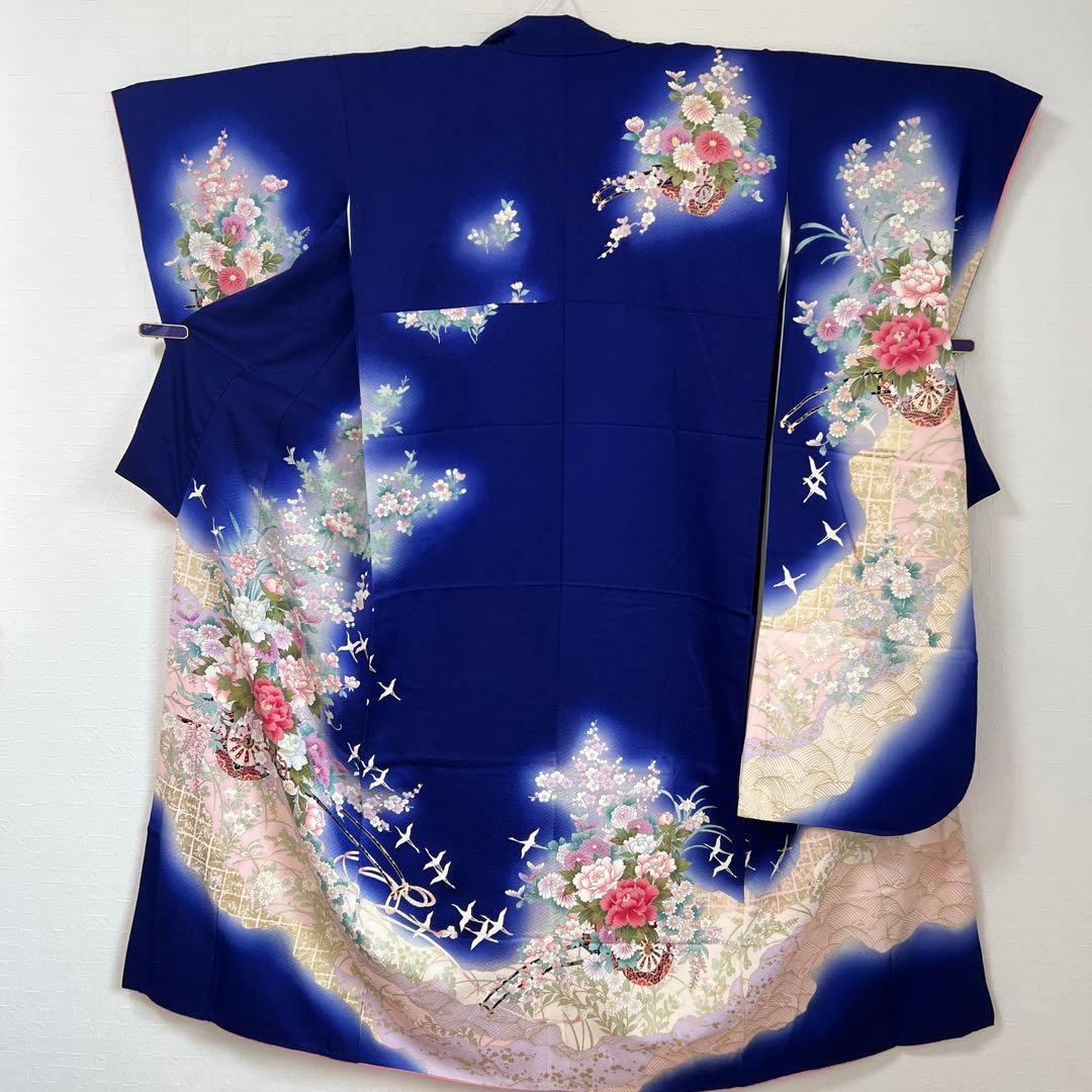 467 振袖フルセット 正絹 濃青 ブルー やまと誂え 金彩 暈し染め 華やか