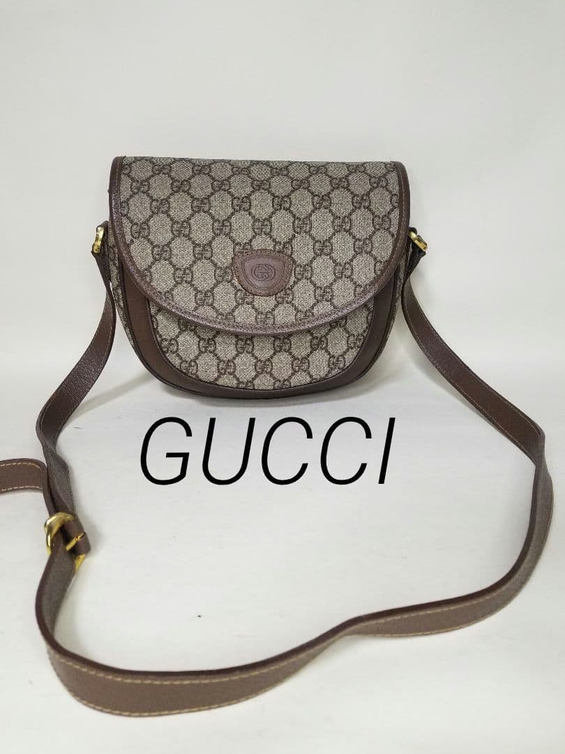 ヴィンテージ GUCCI GG ショルダーバッグ ベージュとブラウンのレザー。