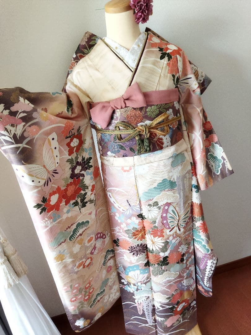TAO様　432.可愛いくすみピンク　振袖7点セット 正絹　フルセット　成人式