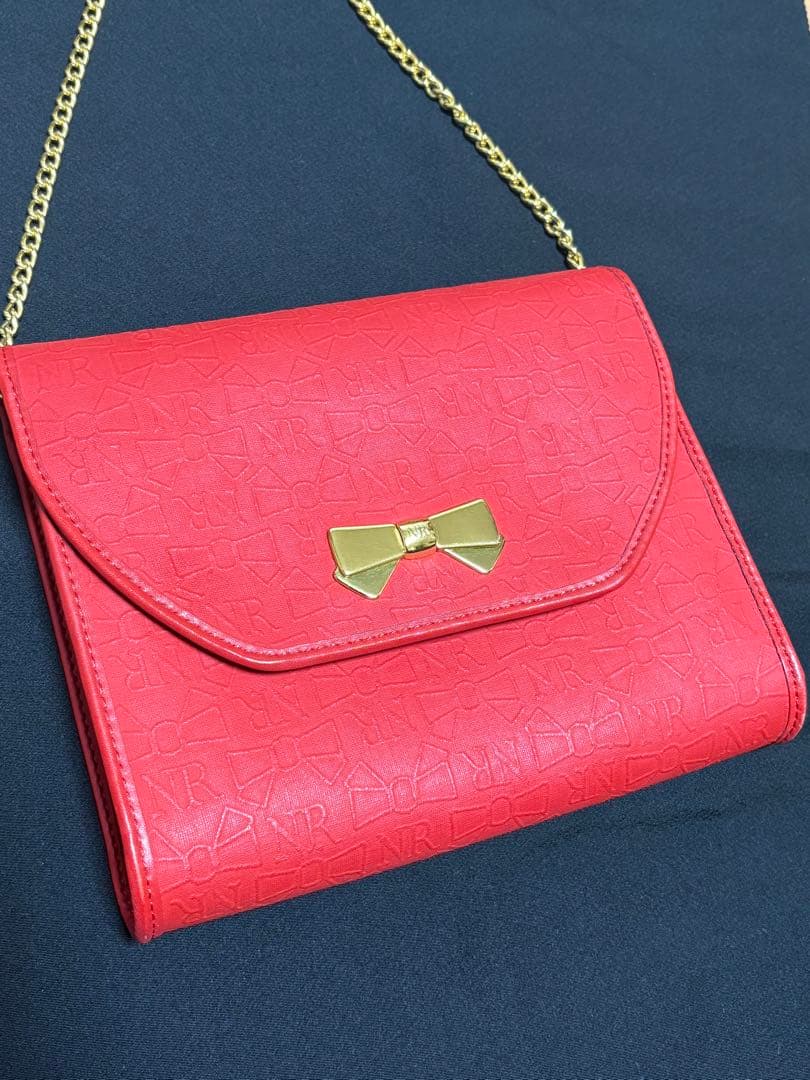 NINA RICCI ニナリッチ　ショルダーバッグ 赤　リボン総柄　ヴィンテージ