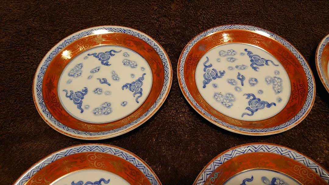 古九谷　九谷焼　赤絵　永楽　菓子皿　茶道具　６客