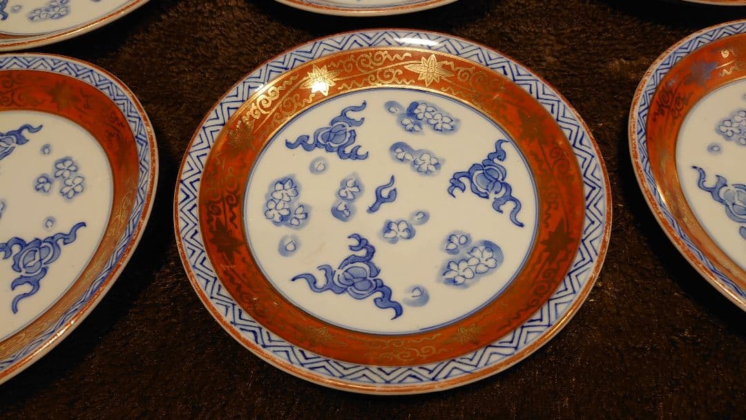古九谷　九谷焼　赤絵　永楽　菓子皿　茶道具　６客