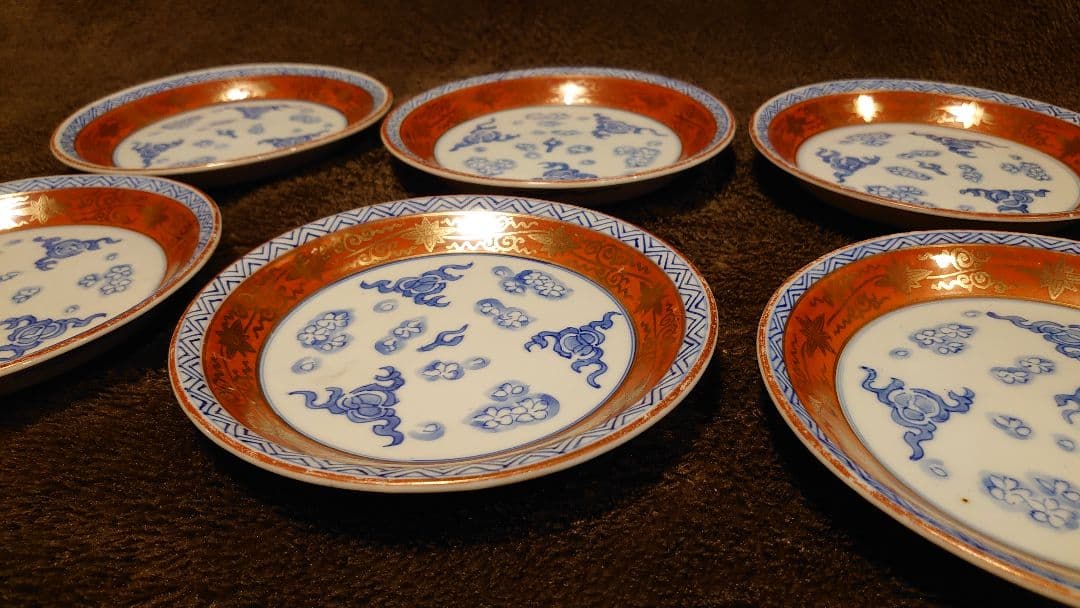 古九谷　九谷焼　赤絵　永楽　菓子皿　茶道具　６客