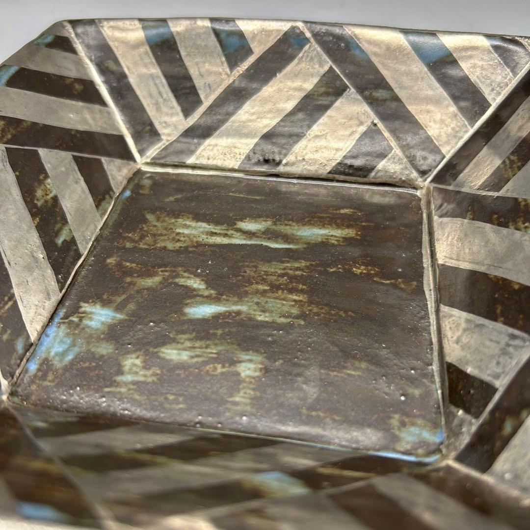 【松崎　健　呉須釉　白金彩角皿】 共箱　骨董　アンティーク　インテリア