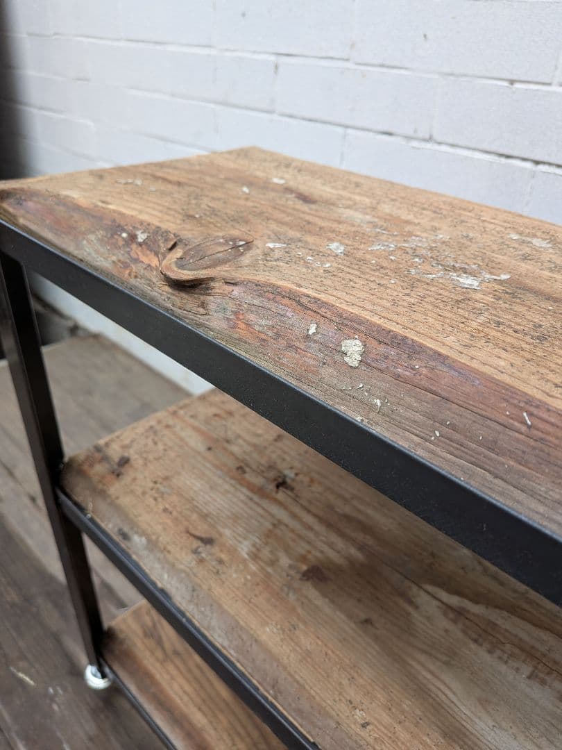 インダストリアルスタイル キャスター付き3段シェルフ