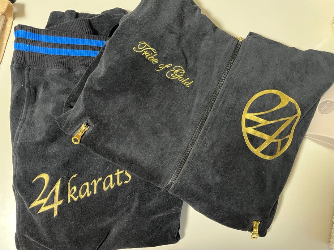 24karats ベロアジャージ セットアップ ブラック　ブルー