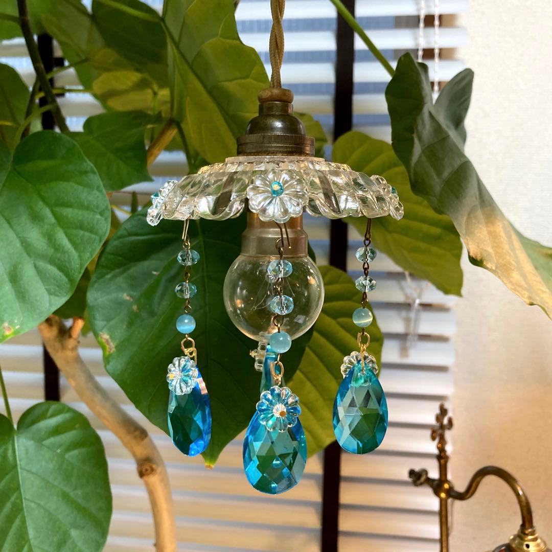 ミニシャンデリア　1920年　フランスアンティーク　ブルードロップ