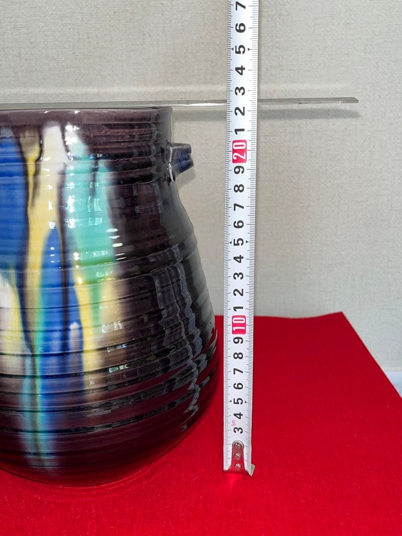 【大型】人間国宝 徳田八十吉  (正彦銘) 彩釉 耳付き 花瓶 管理T201