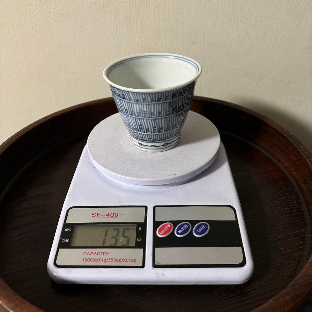 古伊万里蕎麦猪口大きめ猪口1点 江戸幾何学文　アンティーク　骨董白磁　検:李朝