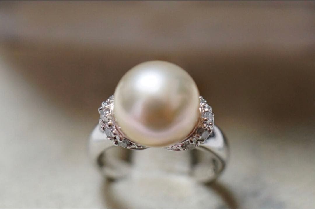 10.2ミリのあこや真珠　ダイヤモンド　シルバーリング