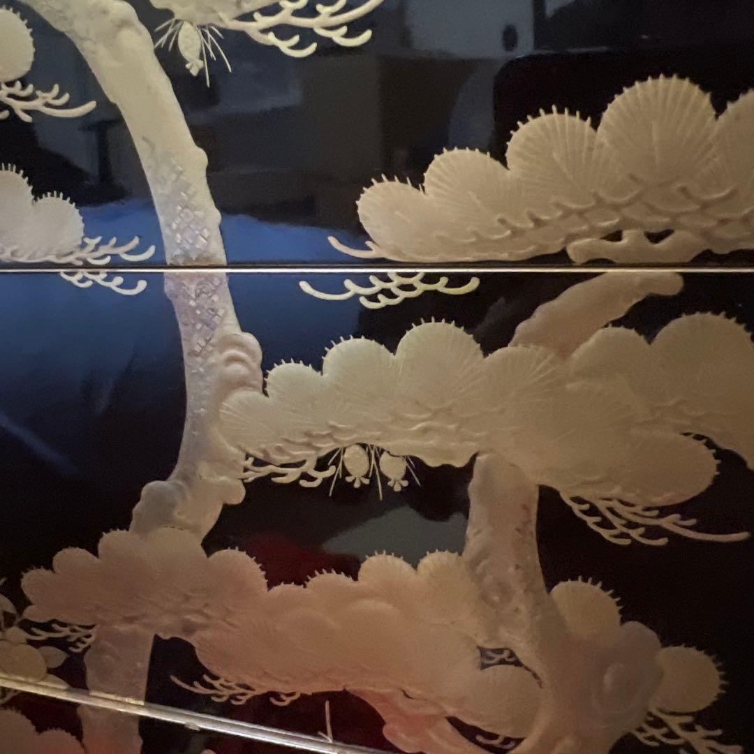 古美術　時代漆器 松蒔絵五段重箱 二枚蓋　箱付