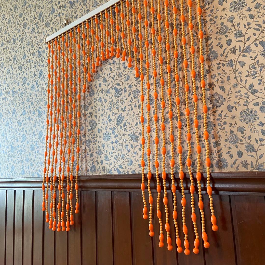 昭和レトロ　ビーズのれん　オレンジ　当時物　レトロポップ　デッドストック