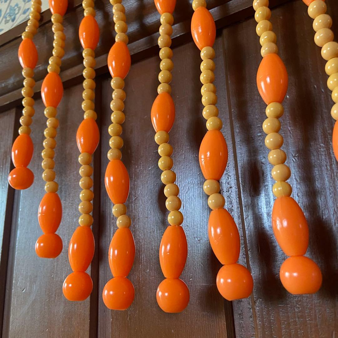 昭和レトロ　ビーズのれん　オレンジ　当時物　レトロポップ　デッドストック