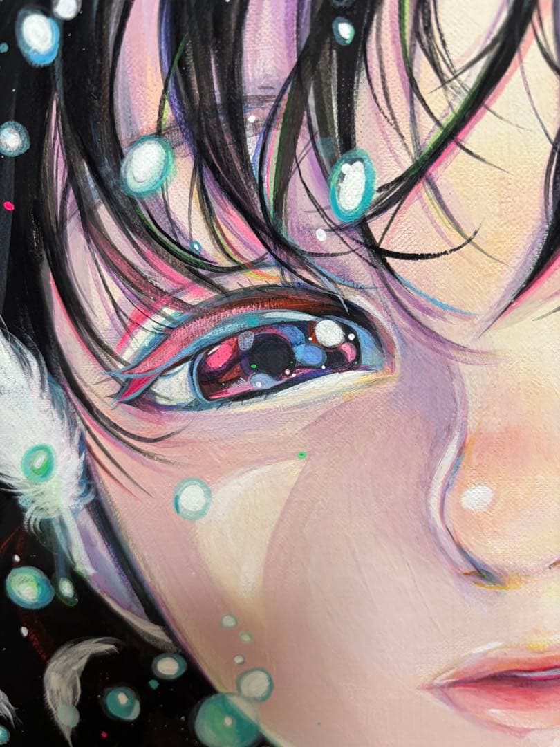 「羽根がある日」TATSUMI 幻想的な女性像 アクリル画