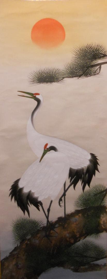 掛け軸 竹本澄庵 松上鶴之図 絹本 希少 軸装 茶道具 掛軸 美品 です。