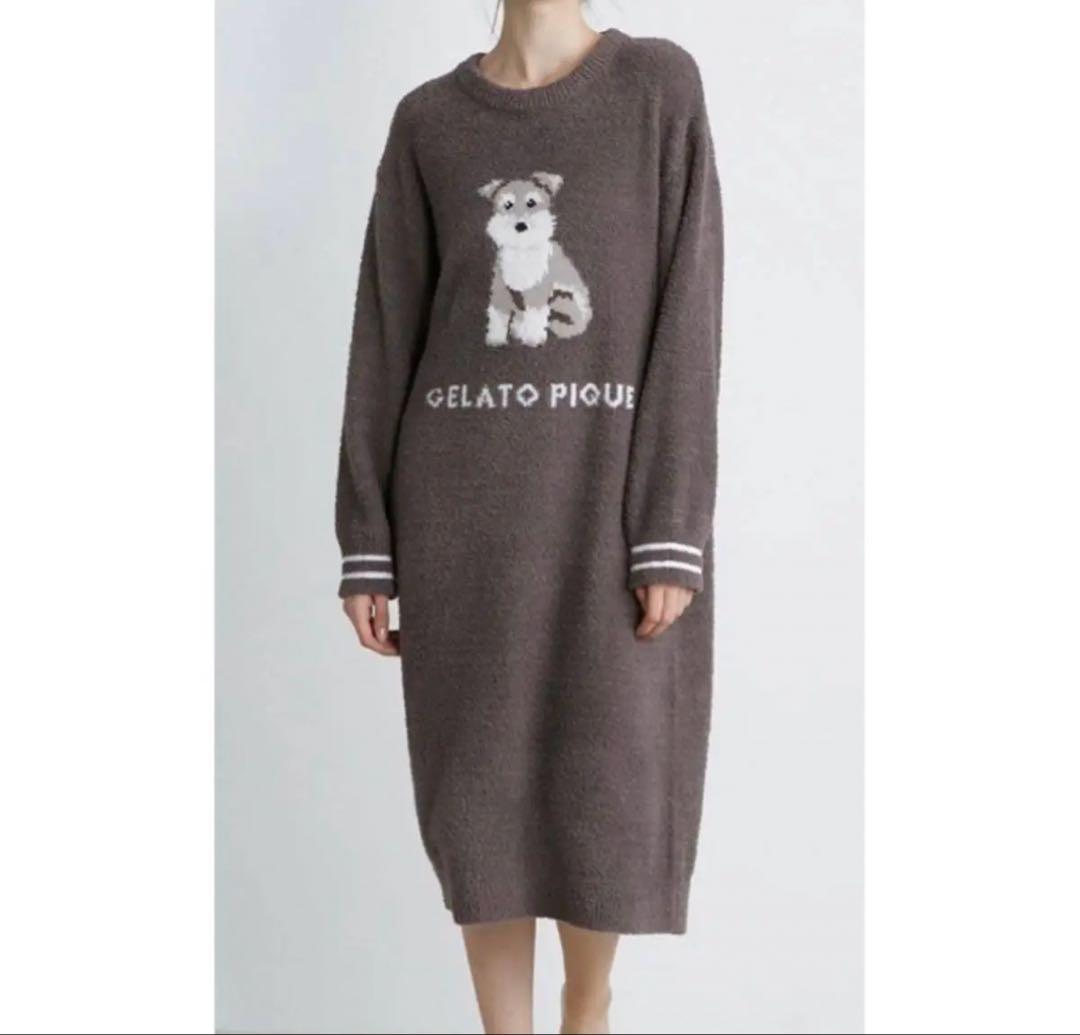 極美品 gelato piqueシュナウザー ジャガード ワンピースダークグレー