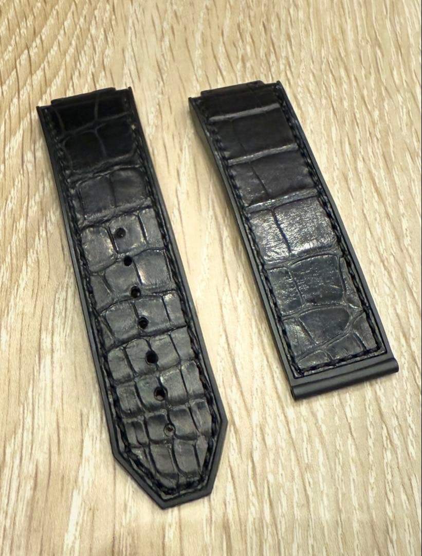 美品 ウブロ ビッグバン 純正ベルト 黒クロコ レザーラバーベルト25mm ツヤ