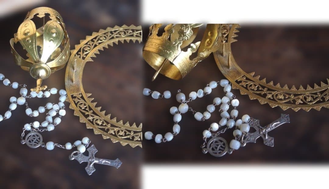 白いローブのファティマの聖母マリア像 グラスアイ69cm 宗教彫刻/K149