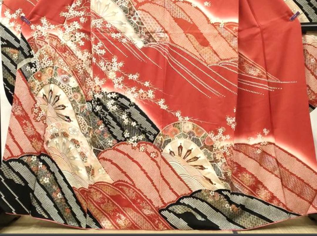 振袖 フルセット6点サイズM〜Ｌ駒刺繍　立波吉祥花文　暈し染め　金銀彩　正絹