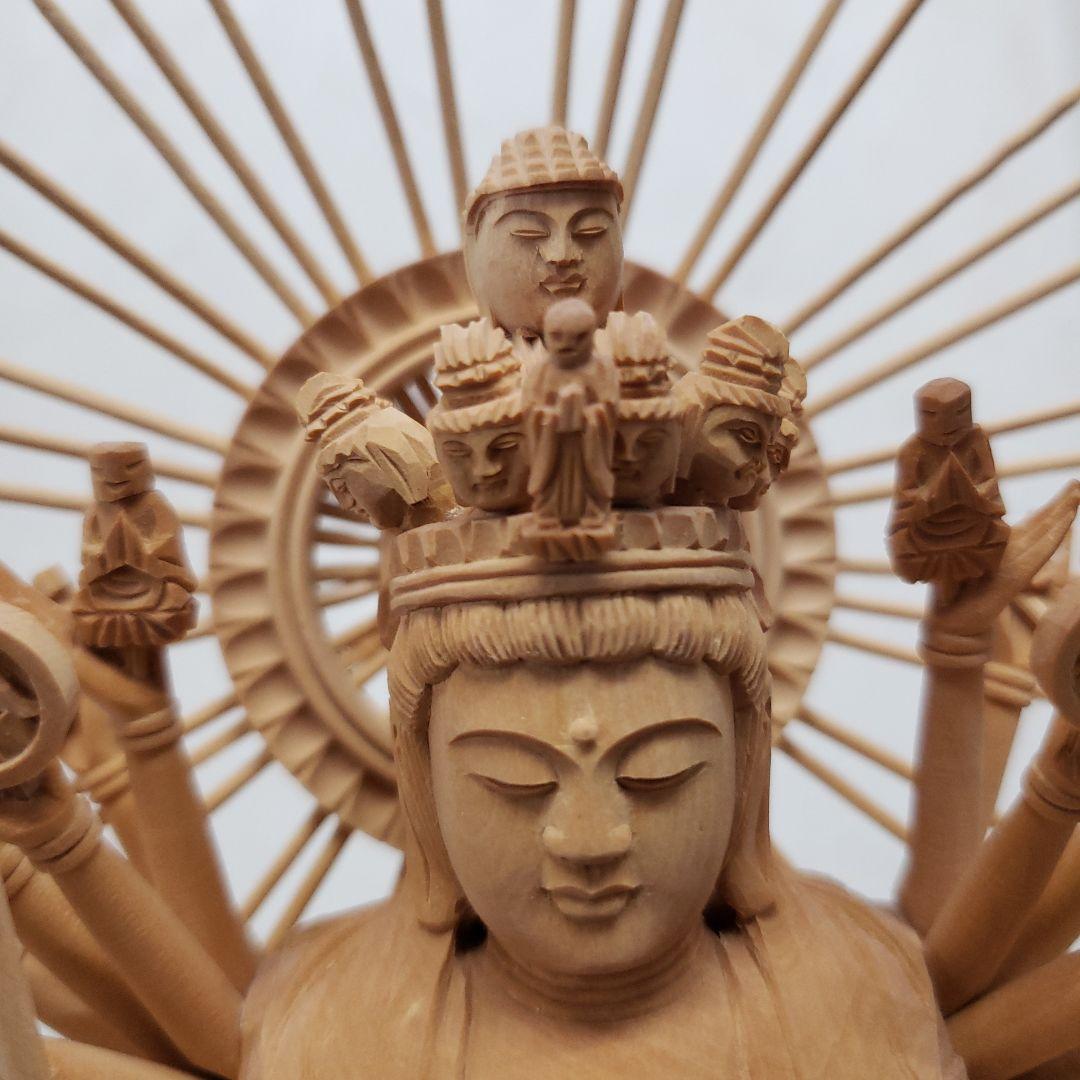 Ｂフライデー希少上彫り仏像★柘植材 千手観音菩薩像5寸立★全高 約30cm