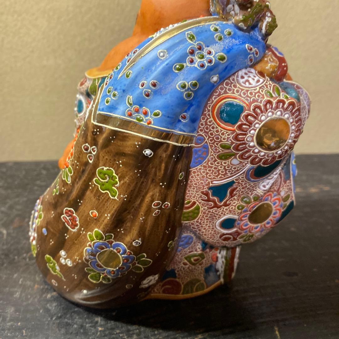 九谷焼　色絵金彩布袋置物