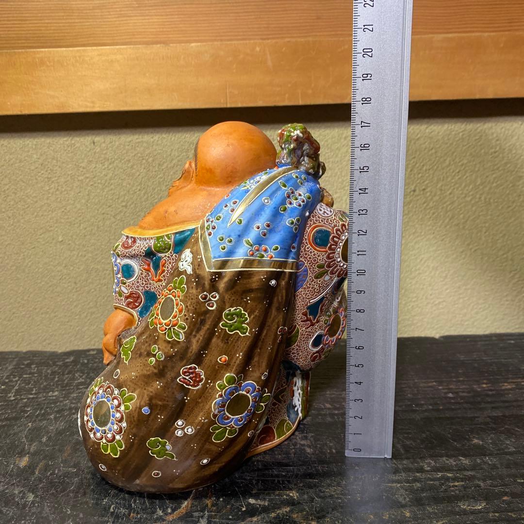 九谷焼　色絵金彩布袋置物