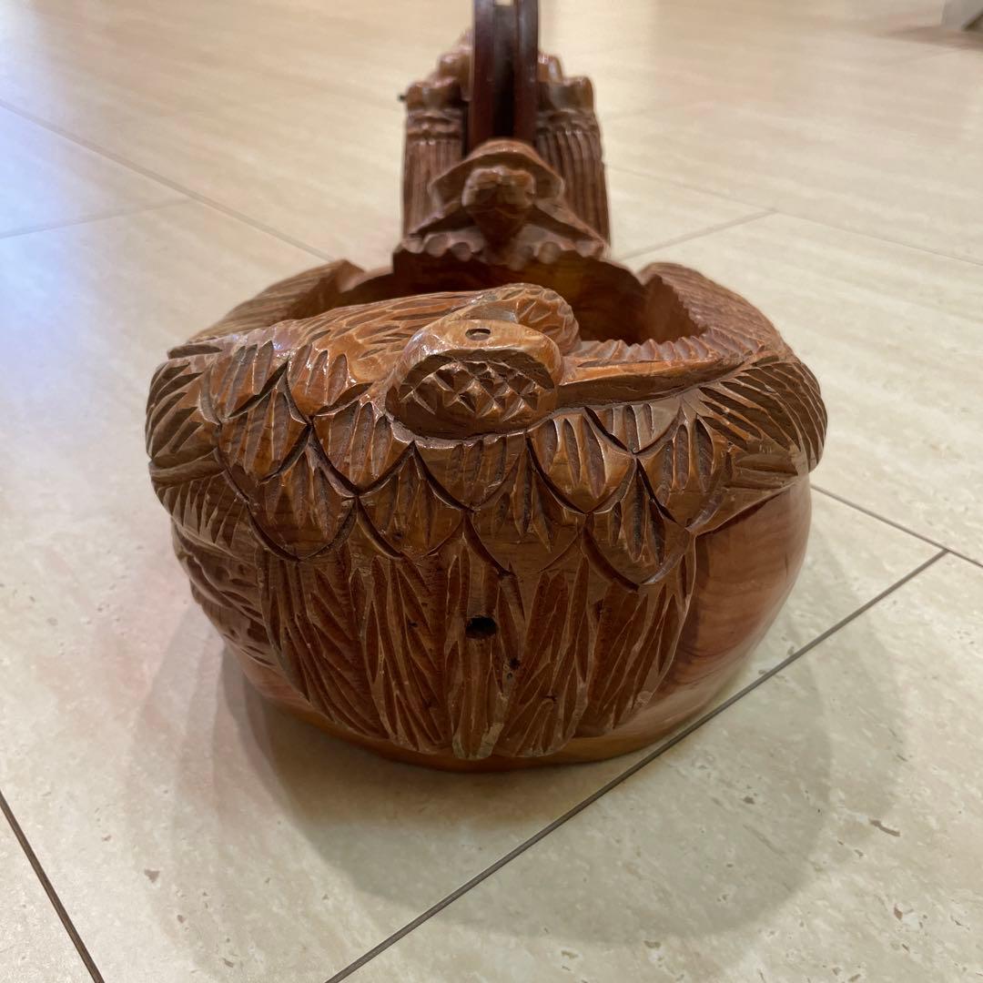 木彫り 特大　墨壺　鶴亀龍　彫刻 大工道具 工芸