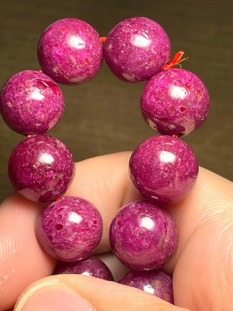 天然石ルビーブレス約12.4㎜大玉（新品）高品質「宝石の女王」一点限濃いピンク