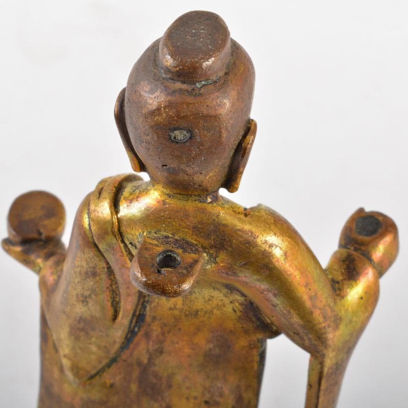 仏教美術　古銅鍍金　仏像　置物　唐木台付　F　R6704