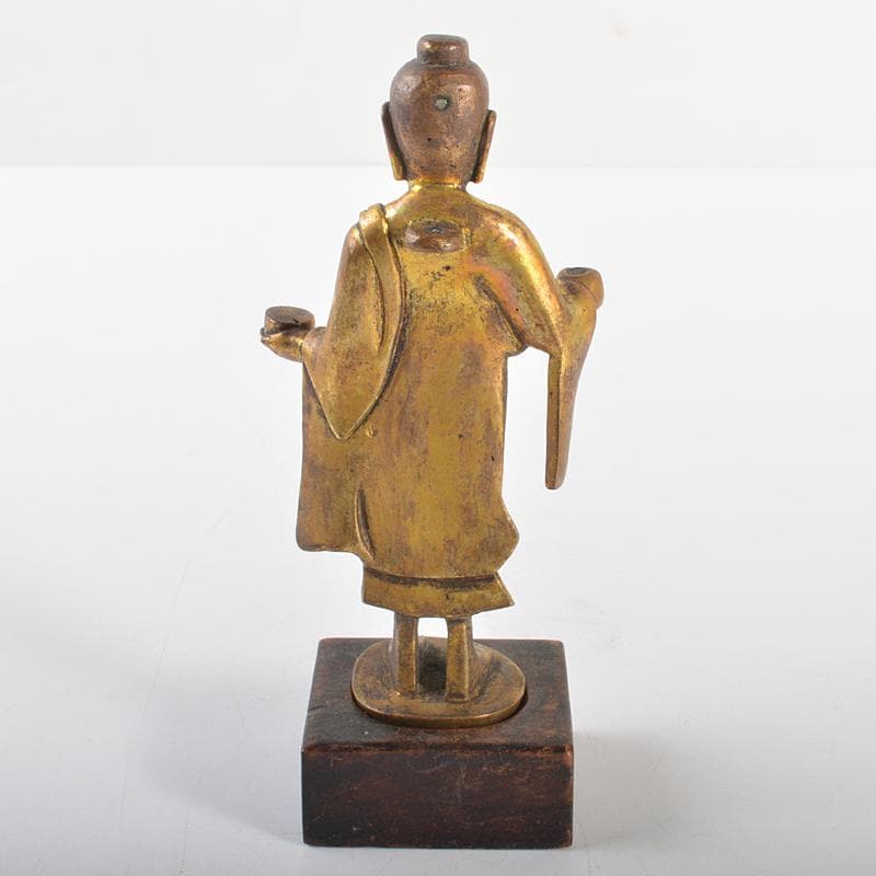 仏教美術　古銅鍍金　仏像　置物　唐木台付　F　R6704