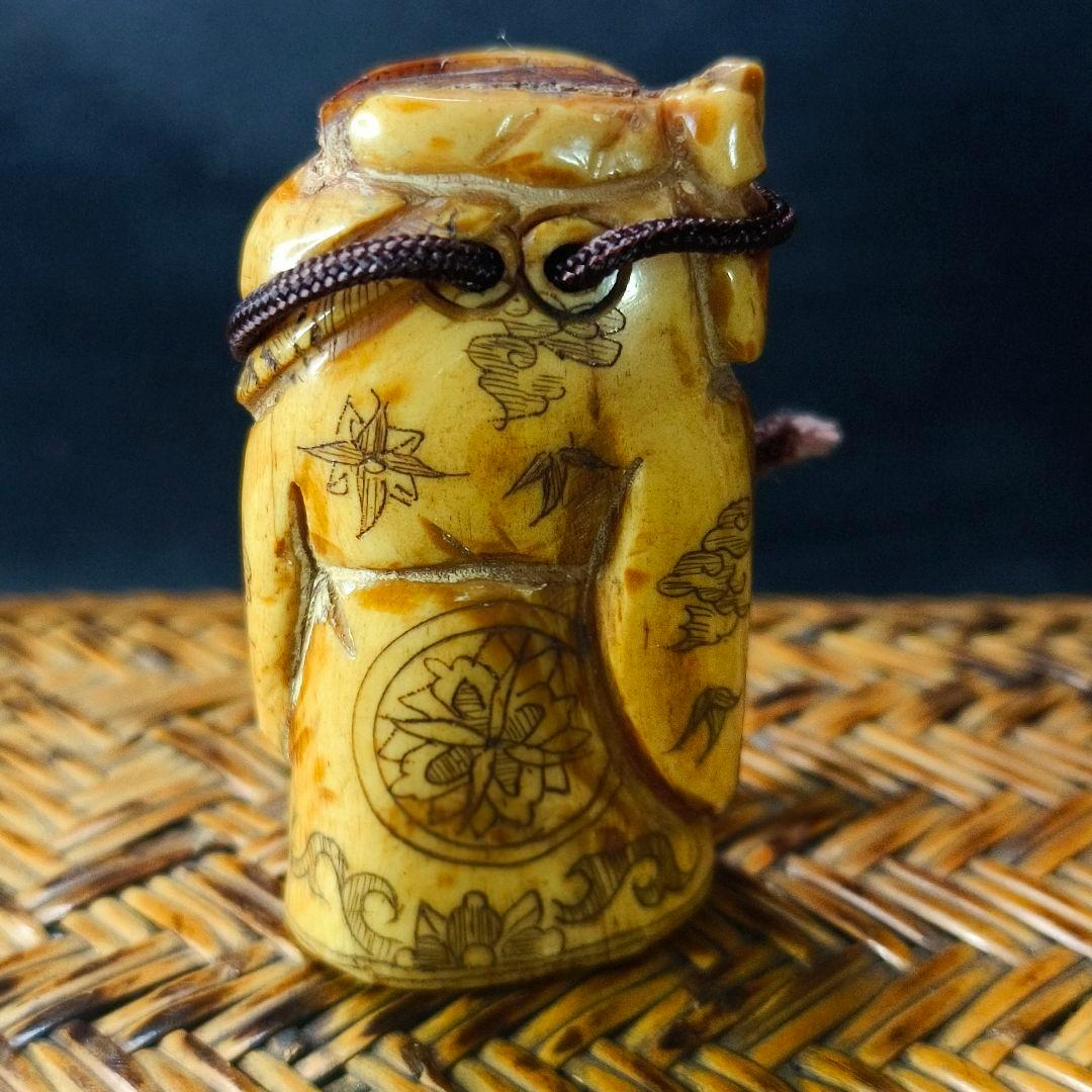 江戸骨董 根付 福神 天然素材 手彫り 時代物 旧家蔵出 蒐集家放出美品 古美術