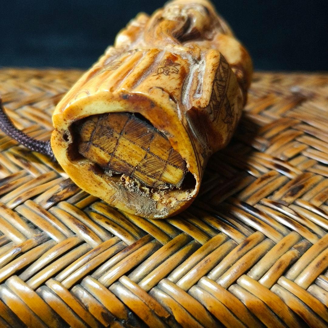 江戸骨董 根付 福神 天然素材 手彫り 時代物 旧家蔵出 蒐集家放出美品 古美術